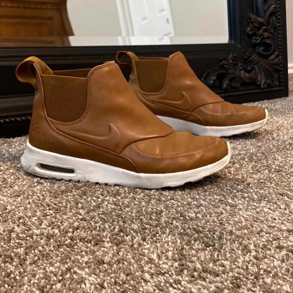 Nike Women’s Slip-On Sneakers in Cognac Brown and White
